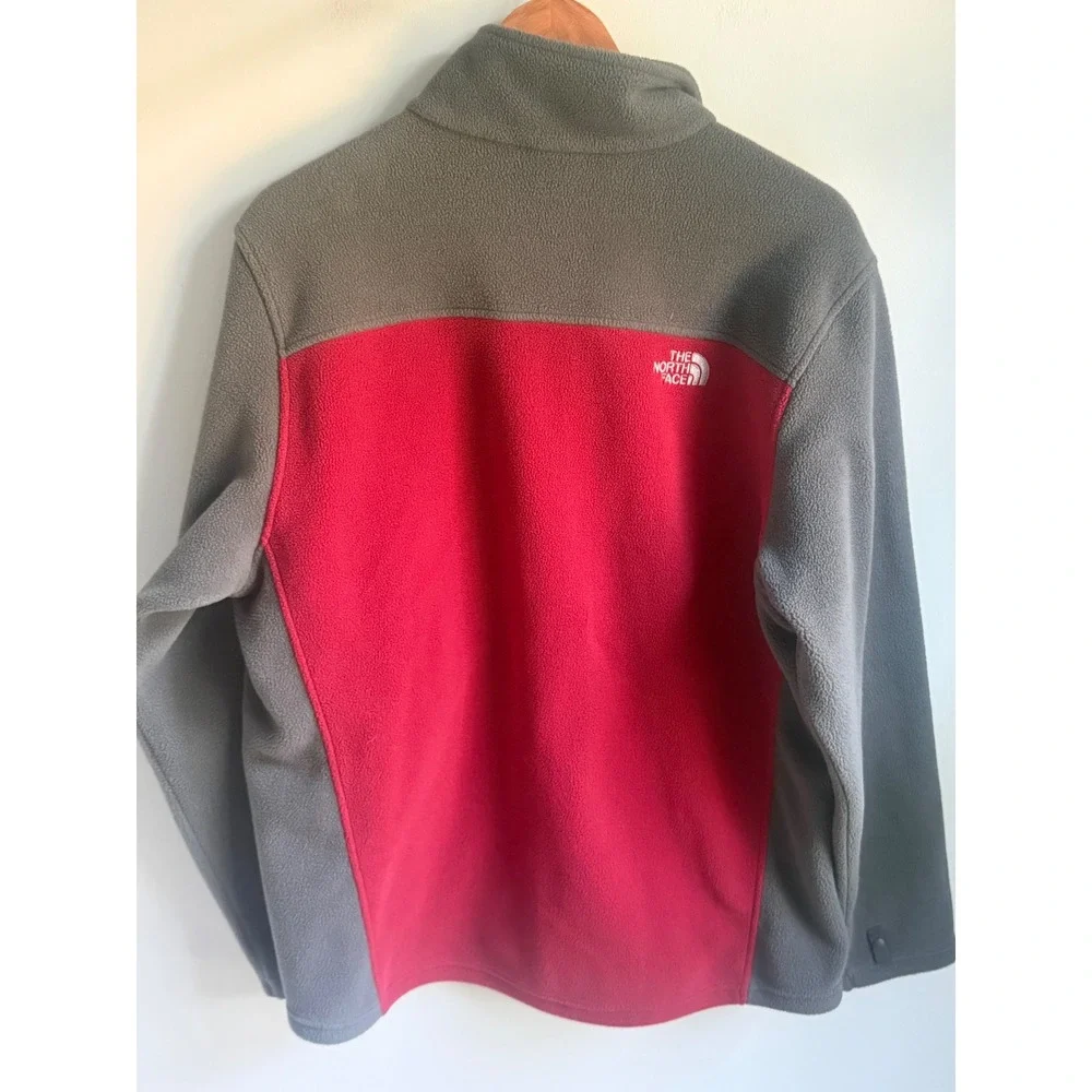 The North Face Mens Full Zip Fleece Jacket Red Grey Denali Style Large L/G
